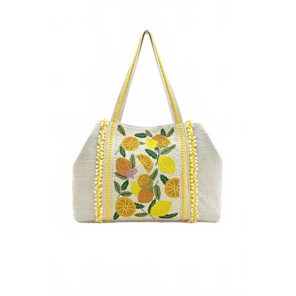 NEW AMERICA & BEYOND women's make lemonade tote in beige - Picture 1 of 6